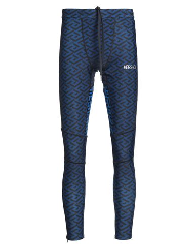 Versace Man Leggings Blue Size Xl Polyester, Elastane
