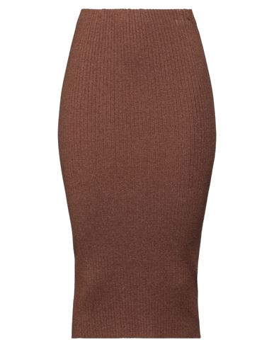 Akep Woman Midi Skirt Brown Size 8 Viscose, Polyester, Polyamide
