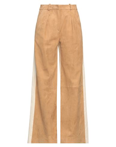 Halfboy Woman Pants Camel Size L Ovine Leather, Cotton, Polyamide, Viscose In Beige
