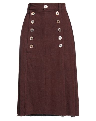 A Tentative Atelier Woman Midi Skirt Dark Brown Size 2 Wool, Linen, Cotton