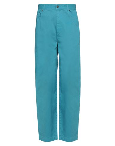Msgm Man Denim Pants Turquoise Size 32 Cotton In Blue