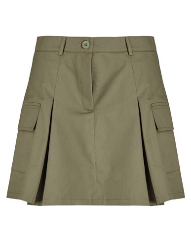 8 By Yoox Cotton Pleated Skater Mini Skirt Woman Mini Skirt Military Green Size 12 Cotton