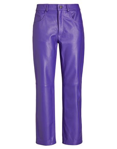 8 By Yoox Leather Straight Leg Pants Woman Pants Purple Size 12 Lambskin