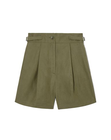 Cos Woman Shorts & Bermuda Shorts Military Green Size 6 Lycra, Linen