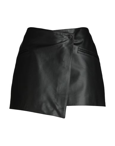 8 By Yoox Leather Wrap Mini Skirt Woman Mini Skirt Black Size 12 Lambskin