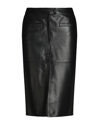 8 By Yoox Leather Low-waist Midi Skirt Woman Midi Skirt Black Size 12 Lambskin