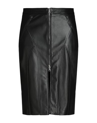 8 By Yoox Front Zip-fastening Leather Midi Skirt Woman Midi Skirt Black Size 12 Lambskin