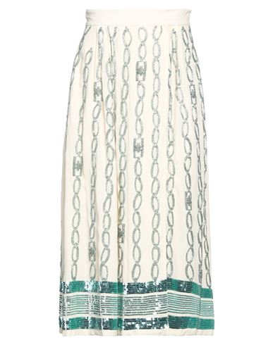 Elisabetta Franchi Woman Midi Skirt Cream Size 12 Viscose, Plastic, Glass, Metal In White