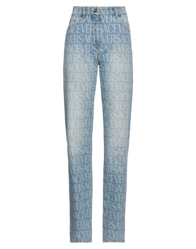 Shop Versace Woman Jeans Blue Size 27 Cotton, Calfskin