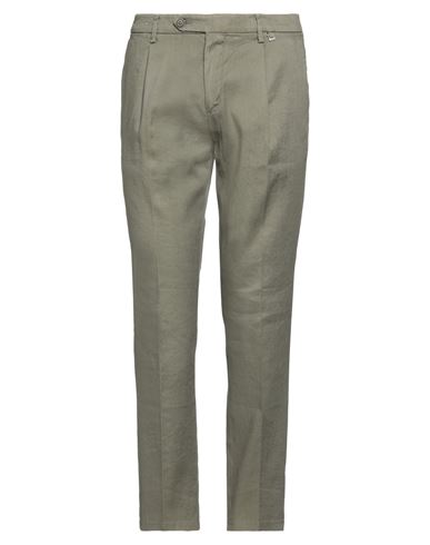 Paoloni Man Pants Military Green Size 40 Linen, Cotton, Elastane