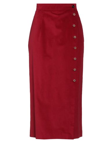 Berwich Woman Midi Skirt Brick Size 6 Cotton, Elastane In Red