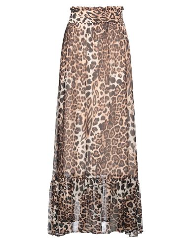 Soallure Woman Maxi Skirt Brown Size 6 Viscose, Silk