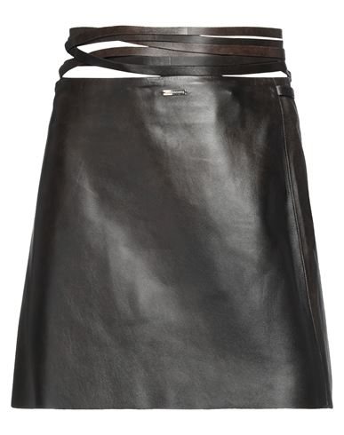 Dsquared2 Woman Mini Skirt Dark Brown Size 8 Ovine Leather