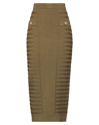 Balmain Woman Long Skirt Military Green Size 8 Viscose, Polyamide