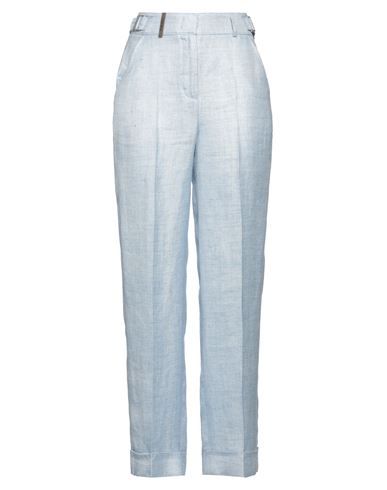 Peserico Woman Pants Sky Blue Size 10 Linen, Acetate In Blue