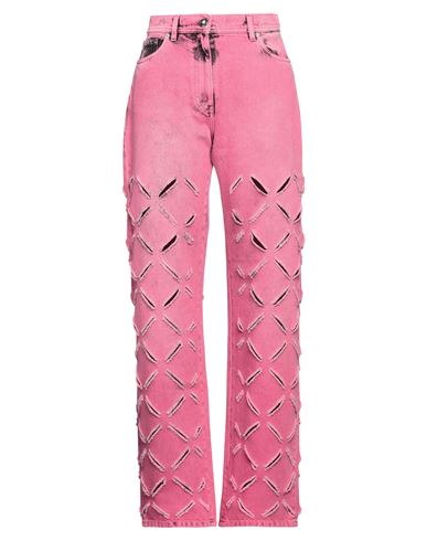 Versace Woman Jeans Fuchsia Size 31 Cotton, Calfskin In Pink