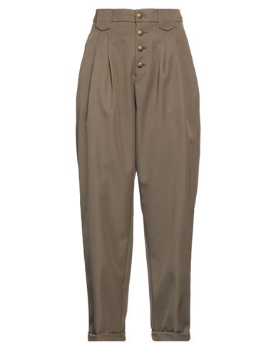 Shop Dondup Woman Pants Khaki Size 12 Polyester, Virgin Wool In Beige