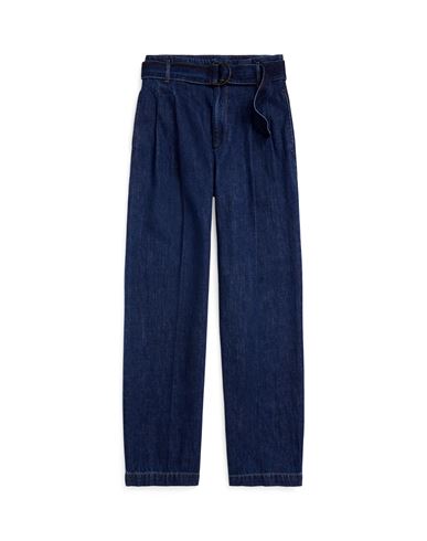 Polo Ralph Lauren Belted Pleated Wide-leg Denim Pant Woman Denim Pants Blue Size 10 Cotton