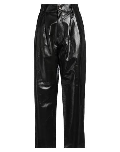 B & W Woman Pants Black Size 8 Soft Leather, Viscose In Brown