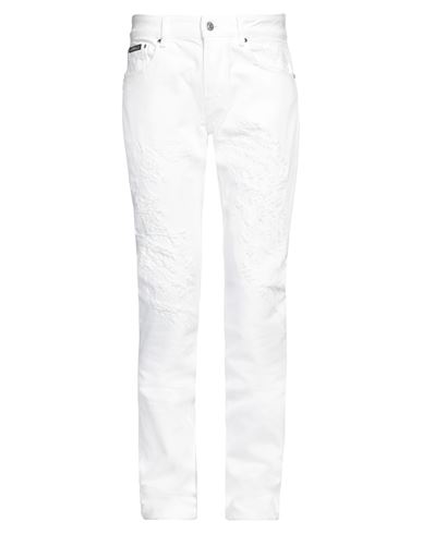 Roberto Cavalli Man Denim Pants White Size 38 Cotton
