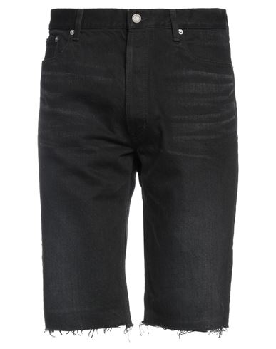 Shop Saint Laurent Man Denim Shorts Black Size 33 Cotton, Calfskin