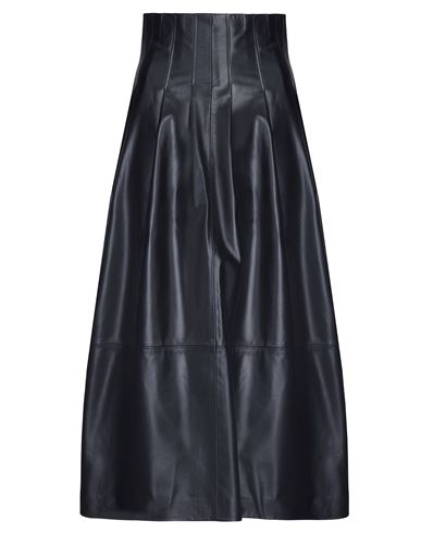 8 By Yoox Leather High-waist Pleated Longuette Skirt Woman Long Skirt Black Size 12 Lambskin