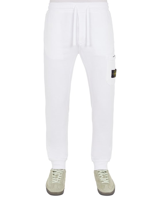 Shop Stone Island Pantalons Sweat Blanc Coton In White