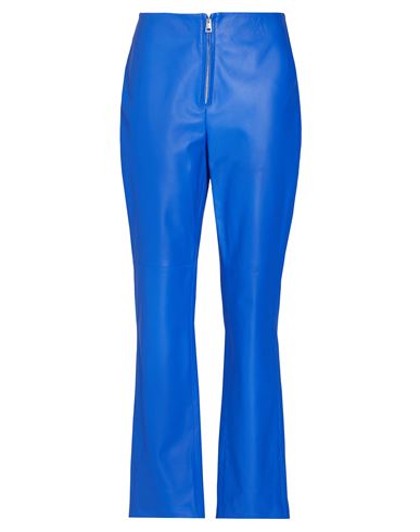 8 By Yoox Leather Zip-up Pants Woman Pants Blue Size 12 Lambskin