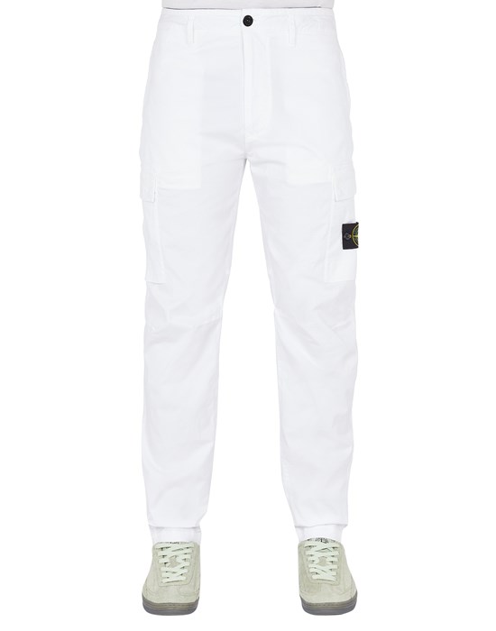Stone Island Pantalons Blanc Coton, Élasthanne In Neutral