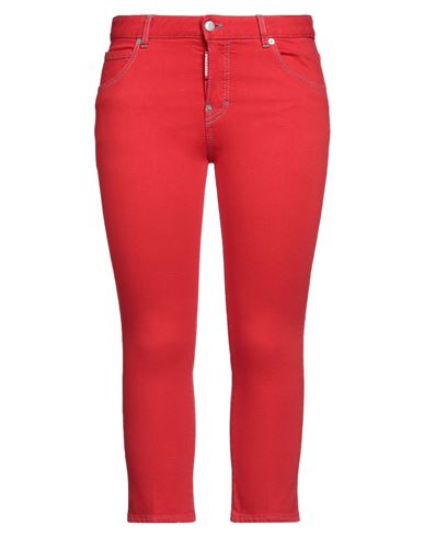 Dsquared2 Woman Denim Cropped Red Size 10 Cotton, Elastane