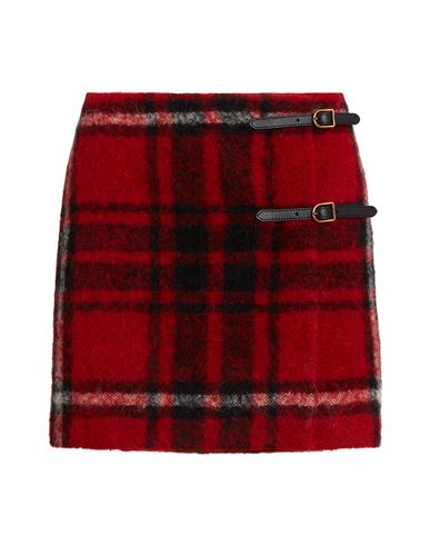 Shop Polo Ralph Lauren Plaid Leather-trim Wrap Skirt Woman Mini Skirt Red Size 6 Wool, Polyester, Alpaca