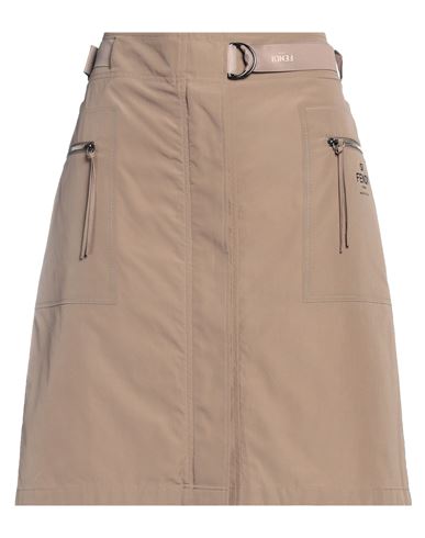 Shop Fendi Woman Mini Skirt Khaki Size 6 Cotton In Beige