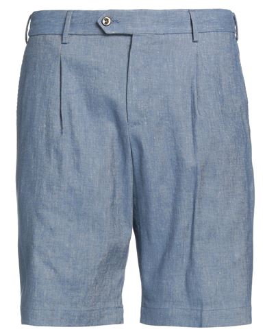 Pt Torino Man Shorts & Bermuda Shorts Slate Blue Size 36 Cotton, Linen, Elastane