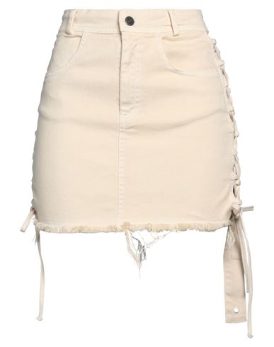Shop Julfer Woman Denim Skirt Beige Size 4 Cotton