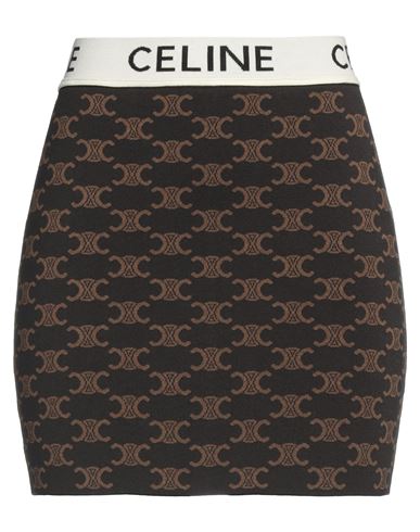 Shop Celine Woman Mini Skirt Dark Brown Size L Cotton, Silk, Polyamide, Elastane