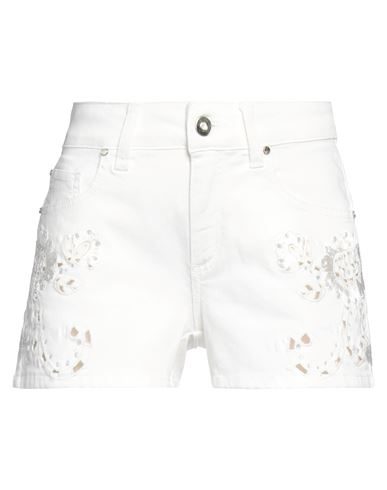 Angelo Marani Woman Denim Shorts White Size 4 Cotton, Elastane