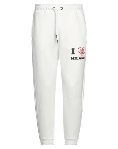 Family First Milano Man Pants White Size L Cotton, Polyester