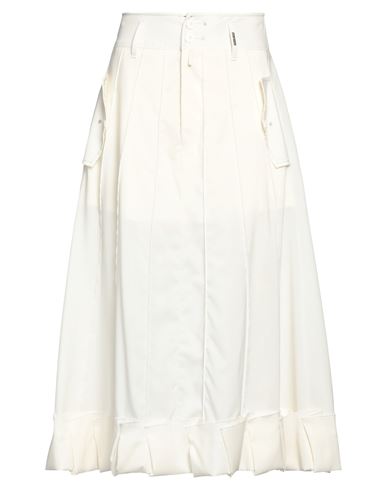 High Woman Midi Skirt Cream Size 12 Virgin Wool In White