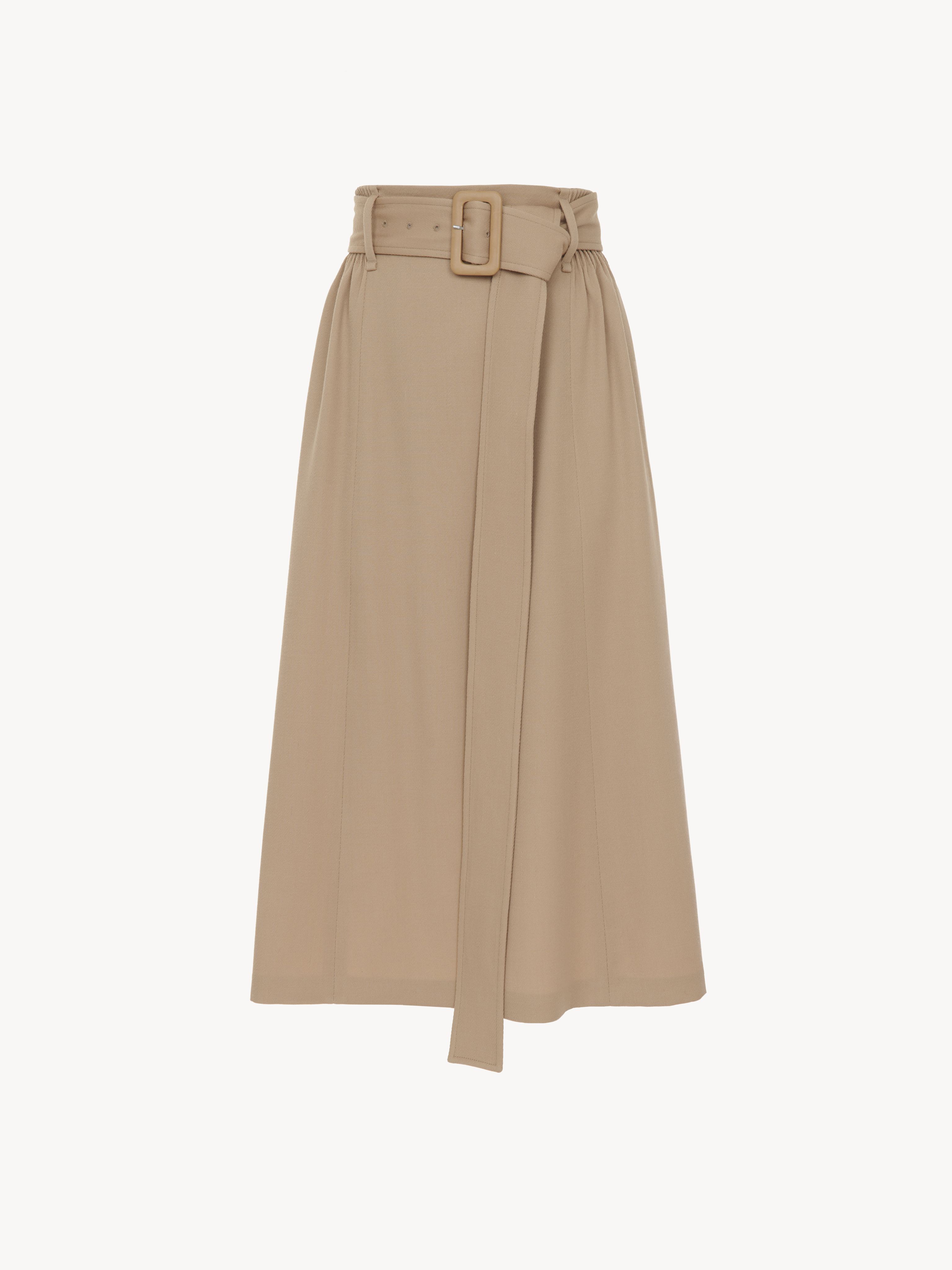 Chloé Flared Midi Skirt Beige Size 6 100% Virgin Wool