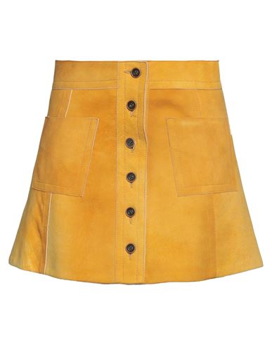 Marni Woman Mini Skirt Ocher Size 8 Lambskin In Yellow