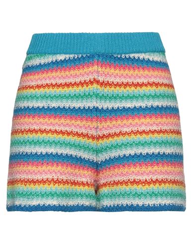 Alanui Over The Rainbow Striped Crocheted Cotton Shorts In Blue