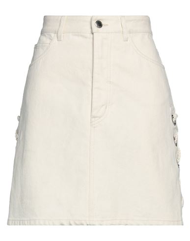 Chloé Woman Denim Skirt Off White Size 6 Cotton, Hemp, Metal