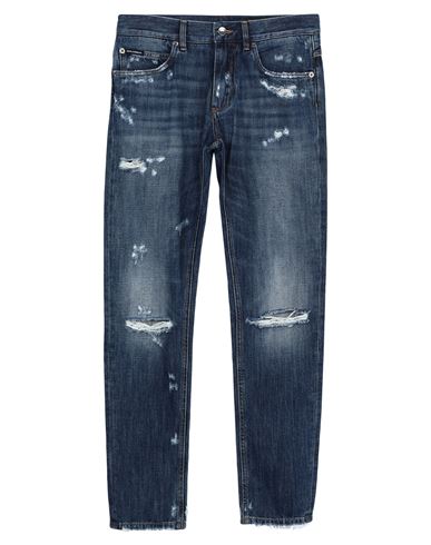 Shop Dolce & Gabbana Man Jeans Blue Size 40 Cotton, Bovine Leather