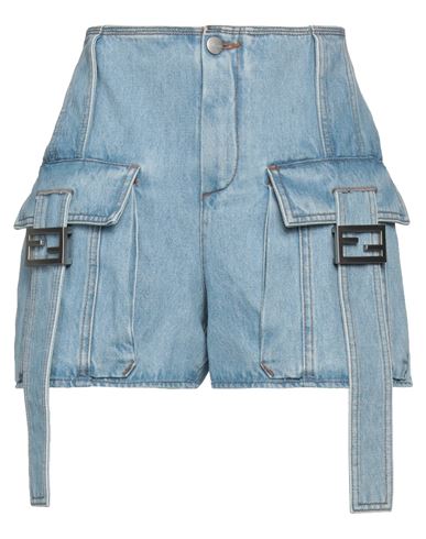 Shop Fendi Woman Denim Shorts Blue Size 4 Cotton