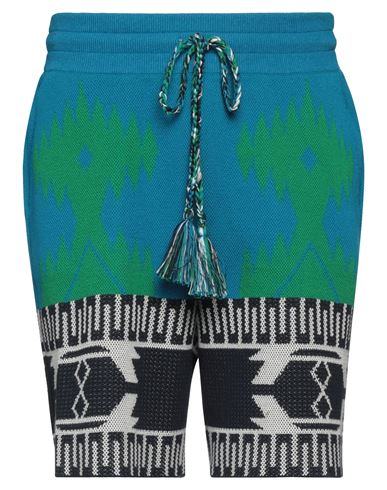 Shop Alanui Man Shorts & Bermuda Shorts Azure Size M Cotton, Polyamide In Blue