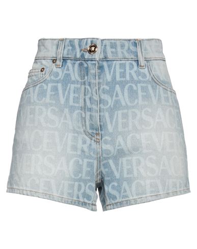Versace Woman Denim Shorts Blue Size 28 Cotton, Calfskin