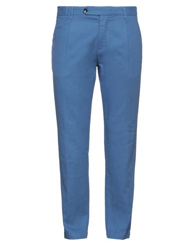 Officina 36 Man Pants Azure Size 34 Linen, Viscose In Blue