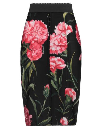 Dolce & Gabbana Black Carnation Pencil Cut Knee Length Skirt In Black