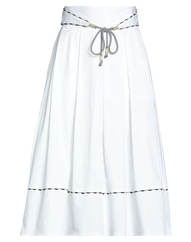Elisabetta Franchi Woman Midi Skirt White Size 10 Cotton, Elastane