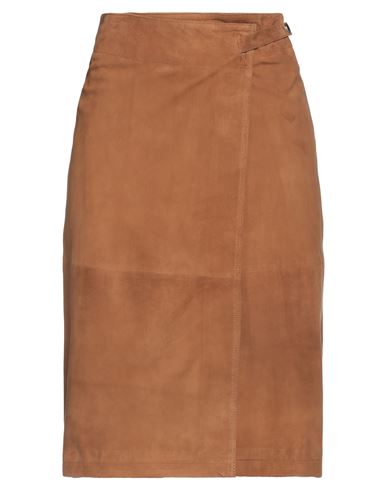 Shop Arma Woman Midi Skirt Khaki Size 6 Leather In Beige